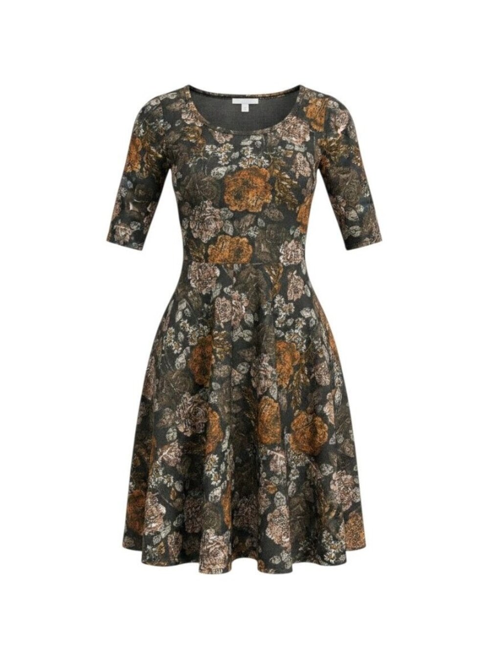 LuLaRoe Womens Autumn Tones Floral Print Fit & Flare 3/4 Sleeve Dress Small